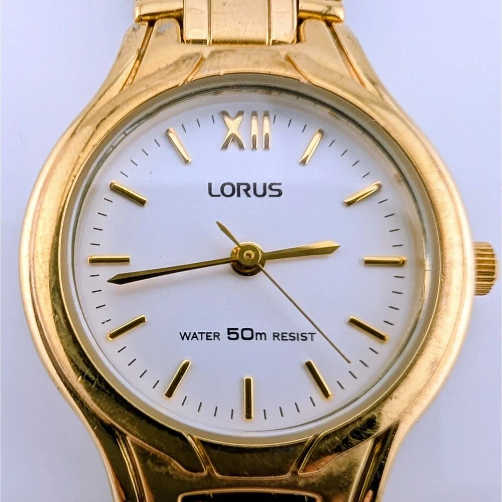 Lorus V501-X263 Women's Gold Tone White Dial Roman Numeral Quartz Watch 24mm 7